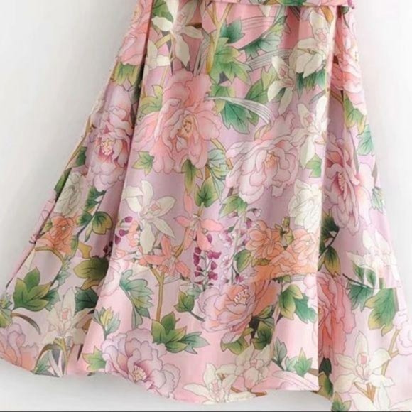 Boho Vintage Floral Print Ruffle Dress Pink Twirl - Picture 7 of 8